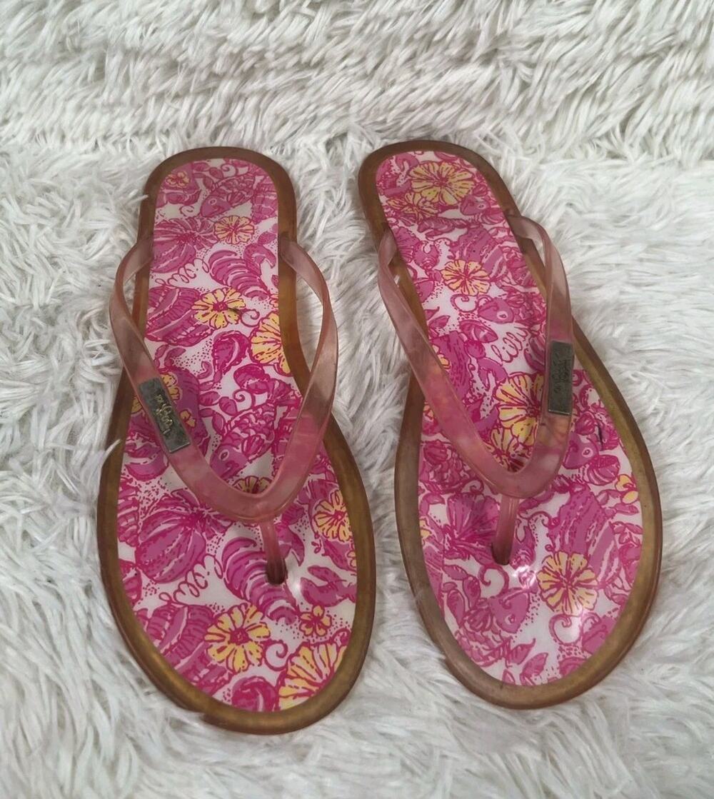 Lilly Pulitzer Sandals Womens Size 7 Pink Thong Slip On Jelly Sea Shell Summer